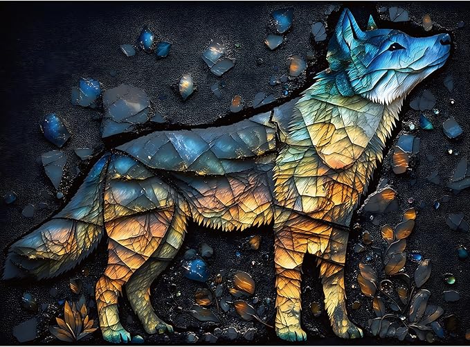 500 Piece Puzzles for Adults, Wolf Jigsaw Puzzles 500 Pieces - Amber Wolf, Impossible Puzzle for Home Decor, Finished Size 20.47 * 14.96”, with 1:1 Poster, Letter on The Back