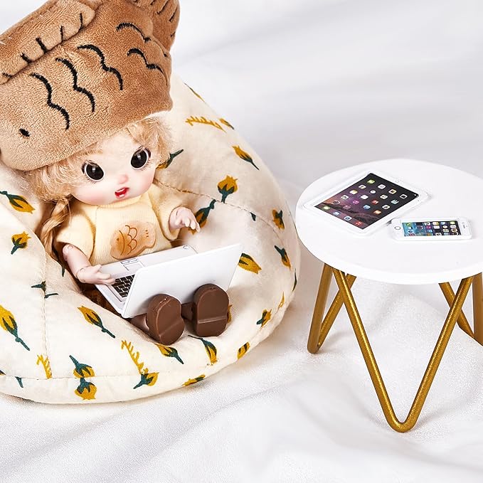 3 Pcs Dollhouse Furniture Accessories Miniature, 1:12 Scale Simulation Metal Laptop Tablet Smart Phone Stuff Doll House Mini Play Set Accessories (White)