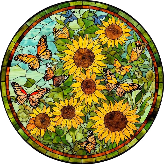 Sunflower Stained Glass Puzzles Jigsaw for Adults 1000 Pieces, Brain Challenging Puzzle for Game Night, Family, Friends, Round Puzzles Diameter 25.6 in