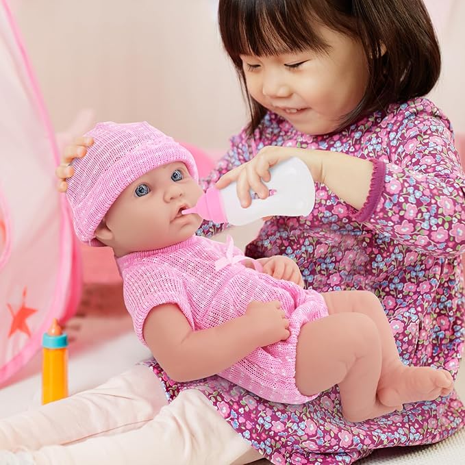 UNICORN ELEMENT 14 Inch Baby Doll-Baby Dolls with 15 Piece Accessories Set, Soft Body Baby Girl Doll, with Bottle & Pacifier, Clothes and Hats, Gift Box for Toddlers Ages 3 4 5