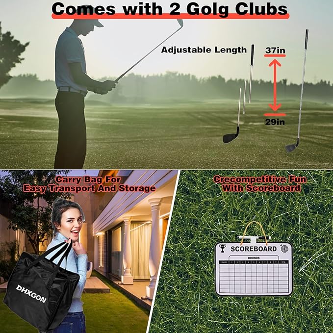 Backyard Golf Game with 2 Clubs, Portable 9 Hole Golf Course, Outdoor Yard Golf Chipping Game for Family and Adults, Beach, Park, Lawn, Field Day Reunion Party Games
