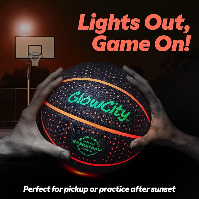 GlowCity Glow in The Dark Basketball - Size 5, 6, 7 Light Up Ball for Kids, Teens & Adults - Night Outdoor Games - Sports Birthday Gifts Ideas for Boys Ages 6 7 8 9 10 11 12 13 14 15