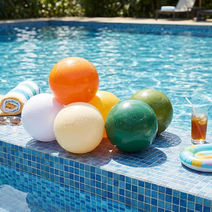 Realspring 24 Pcs Inflatable Beach Balls for Kids Bulk Pastel Solid Color Jumbo Beach Ball Swim Pool Floating Toys Baby Shower Birthday Summer Party Decor(Mainly Green, Yellow, Brown, White,10 Inch)