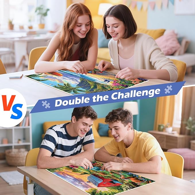2 Pack 500 Pieces Puzzle for Adults, Beach Farm Puzzle for Adults Seniors, Horse Dog Tractor Flower Jigsaw Puzzles 500 Pieces, No Dust Colorful Challenging Puzzles Game Gift 20.5 * 15