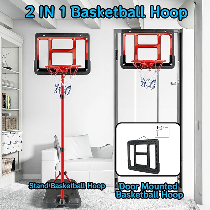 Boys Toy Gifts for 3 4 5 6 7 8 Years Old, Kids Basketball Hoop Adjustable Height 3.5FT-6.2FT, Mini Basketball Hoop for Kids, Basketball Goal Toys Outdoor Indoor Game Gifts for Boys