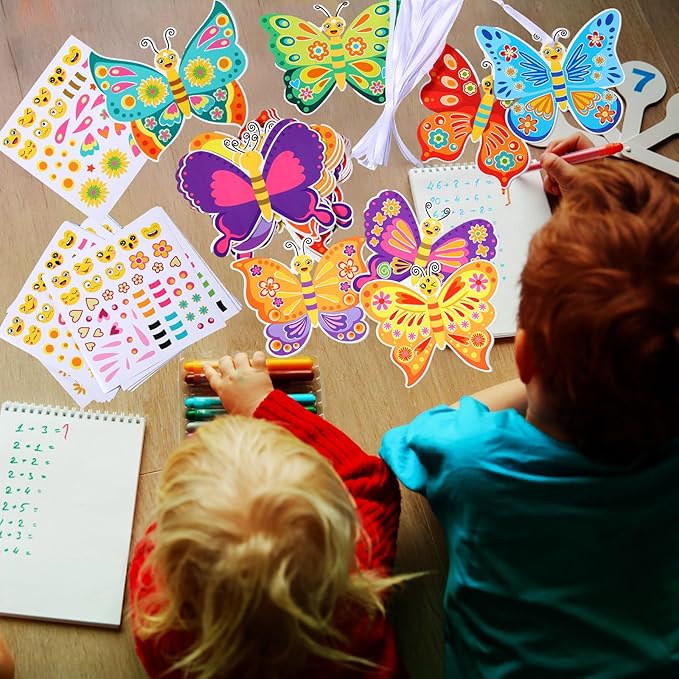 Tatuo 48 Pcs Summer Butterfly Stickers for Kids Make Your Own Butterfly Craft Bulk Summer DIY Art Paper Craft Kits DIY Butterflies Ornament Set for Party Favors Classroom Activities