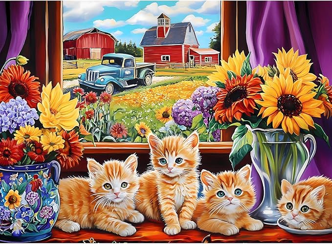 500 Pieces Jigsaw Puzzles for Adults, Cat Flower Truck Jigsaw Puzzles 500 Piece for Adults Seniors, Recycled Paper 500 Pieces Puzzle as Home Decor, Sturdy Puzzle Challenging Family Game Great Gift