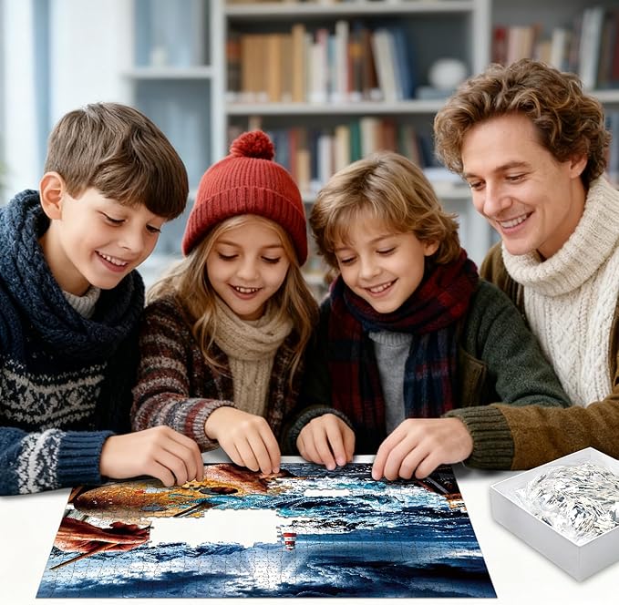 1024-Piece Jigsaw Puzzle for Adults, 3D Surreal Lighthouse Coastal Painting, Family Impossible Ocean Puzzle Wall Decor & Gift for Art & Ocean Lovers, 23.86 x 23.86 Inches