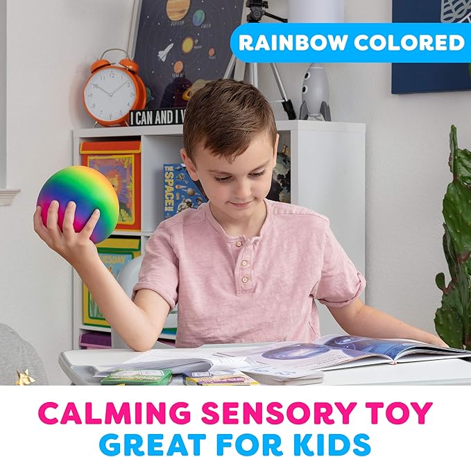 Power Your Fun Arggh Rainbow Giant Stress Balls for Adults - 3.75 Inch Large Stress Balls for Kids Squishy Toys Ball Stress Relief Fidget Toy Sensory Ball Squeeze Toy for Boys Girls (Rainbow)