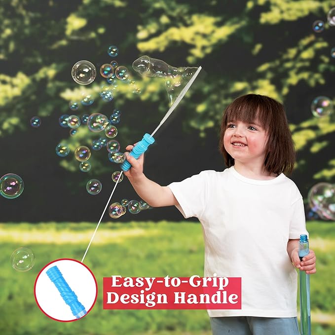 JOYIN 48 PCS 14.6’’ Big Bubble Wands for Kids, Bubble Wand with Refill Solution for Summer Toy Party Favor, Outdoors Toy Activity, Easter Basket Stuffers, Birthday Gift