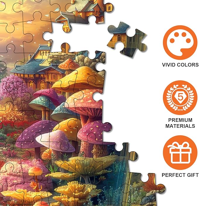 Magical Bottle World 1000 Piece Puzzle for Adults - Fantasy Mushroom Castle & Moonlit Night Art, Lettered Backing, 20"x28" HD, Premium Gift for Fantasy & Nature Lovers