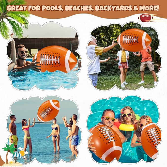 2 Pack 20 Inch Inflatable Footballs, Blow up Football Beach Balls Birthday Party Decorations, Party Favors for Summer Swimming Pool Beach Game