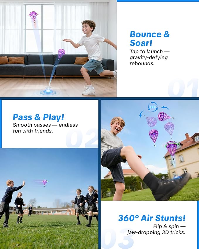 Flystars Flying Bouncing Toys, Next-Gen Pro 2025 Cosmic Globe Flying Orb Ball Motion-Control Hover Spinner with 3D Flips, Cool Interactive Gift Toy for Kids 6+ Boys Girls Teens(Purple-S)