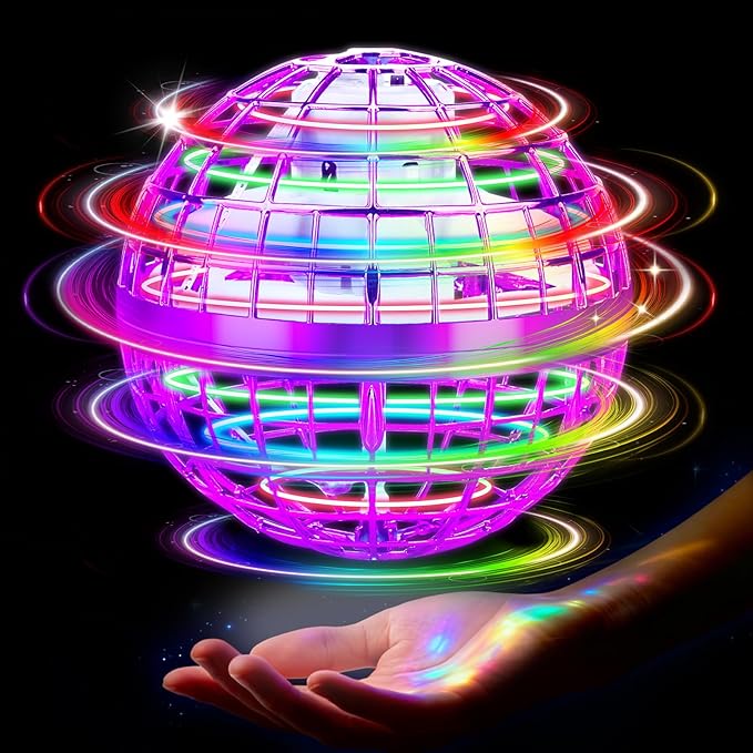Flying Orb Ball Toy, 2026 Upgrade Hand Controlled Hover Ball with LED Lights,360° Rotating Boomerang Globe Cool Mini Drone, Ideal Birthday&Christmas Gift for Boys Girls-Bright Purple