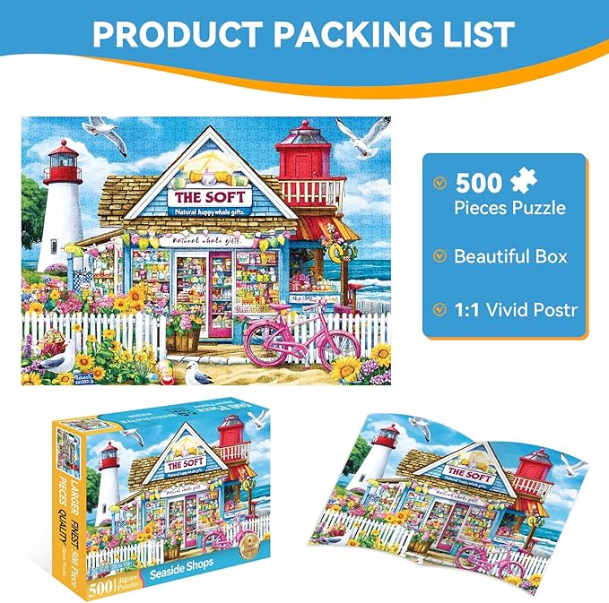 500 Piece Puzzle for Adults – Coastal Flowers and Ocean View Jigsaw Puzzle for Family and Adults – Relaxing Nature Puzzle, 20.5 x 15 in