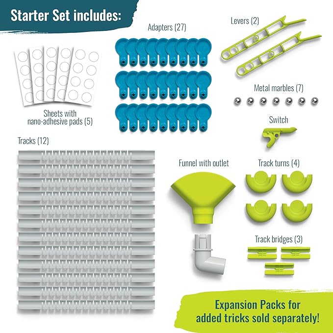 Gecko Run Marble Run Starter Set by Thames & Kosmos, Toy of the Year Winner - 63 Piece Vertical Marble Run, Flexible Tracks | Fast, No-Mess Setup, Residue-Free Nano-Adhesive Pads, Creative Play