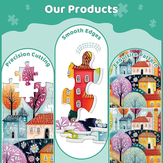 Puzzles for Adults 500 Pieces,Colorful Town Puzzle for Adults 500 Pieces,Spring House Jigsaw Puzzles for Seniors,Recyclable Cardboard Puzzle,Perfect for Game Nights Giving Puzzles,20.5x15 in