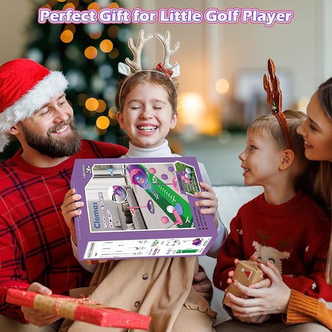 Kids Toy Golf Set with Dinosaur Automatic Golf Returner, Led Light Up Night Golf Balls, 3 Clubs, Putting Mat, 3-8 Toddler Mini Golf Games, Indoor Outdoor Sports Toys for Boys Girls 3+ (Pink)