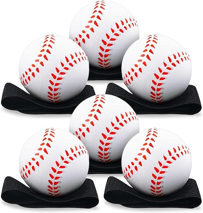 Playbees Reactive Practice Baseballs on Elastic Cord Perfect for Training, Fun Outdoor Activities for Spring Training, Fun Outdoor Activity for Kids, Boy or Girl, Party Favor (6 Pack)