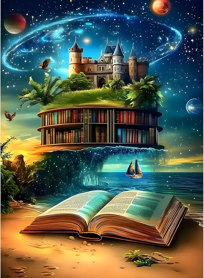 Puzzles for Adults 500 Pieces, Bookshelf Decor Jigsaw Puzzles - Ocean of Knowledge, Impossible Book Puzzle for Seniors Family, 14.96x20.47 inches, 1:1 Poster, Letter on The Back