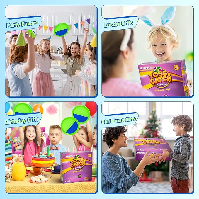 Sticky Toss and Catch Ball Game Set - Kids & Toddlers Outdoor Indoor Activity Toys for Boys Girls 3 4 5 6 7 8-12 Year Old - Great Games for Beach Pool Yard - Birthday Gifts Easter Basket Stuffers