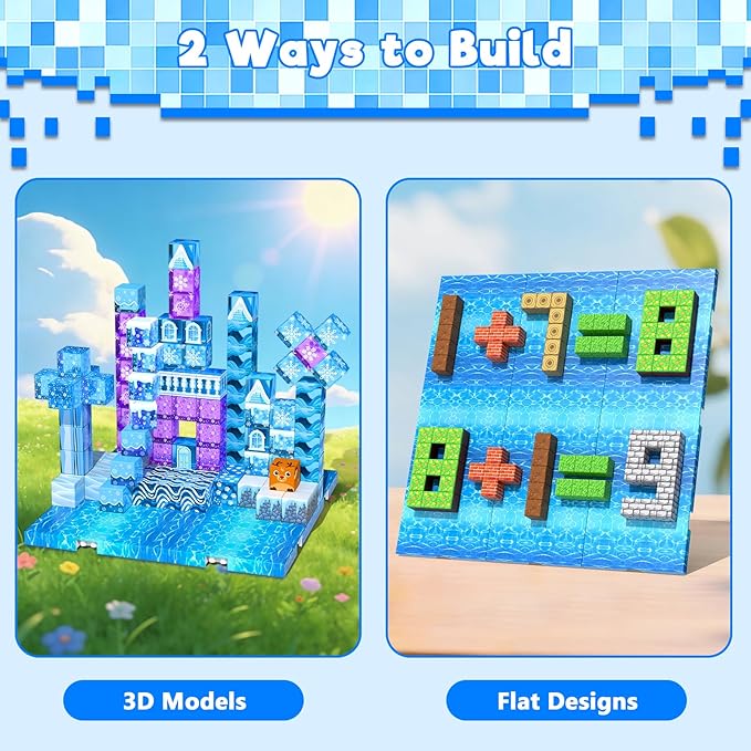 4PCS Magnetic Blocks Base Plates for Kids, 4" x 4" Strong Grip Magnetic Tiles Base Fits Most Popular Magnetic Blocks & Cubes, STEM Building Toy Birthday Gifts for Boys Girls Ages 3+ (Water)
