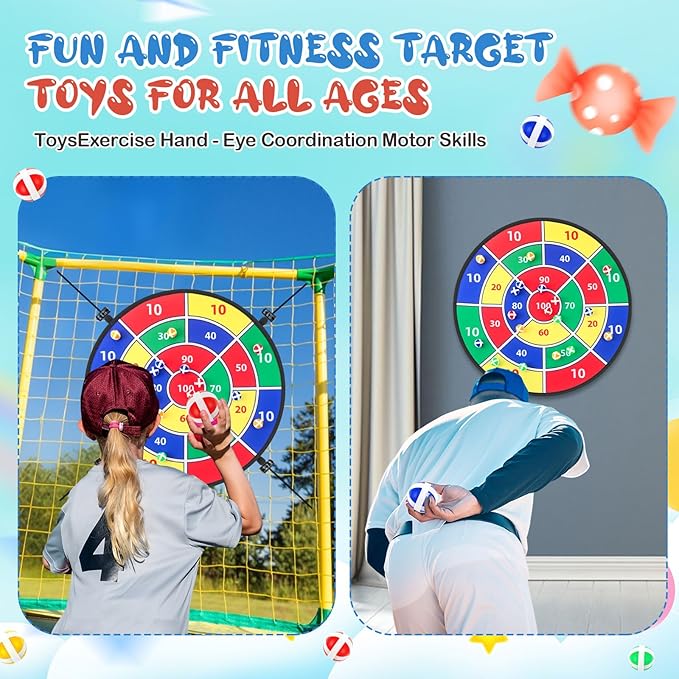 29" Trampoline Dart Board Game Accessories, Trampoline Toss Game Dartboard with 20 Sticky Balls, Indoor & Outdoor, Sport Fun Party Play Toys for Birthday Gifts