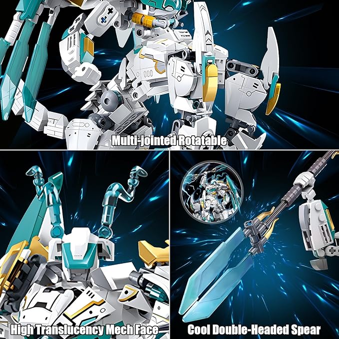 HIGH GODO Dragon Transforming Mech Building Blocks Set, 2 in 1 Warrior City Action Robot Model Building Kit, 731 Pieces Cool Rider Mech Toys Gift for Adults and Teens 14+