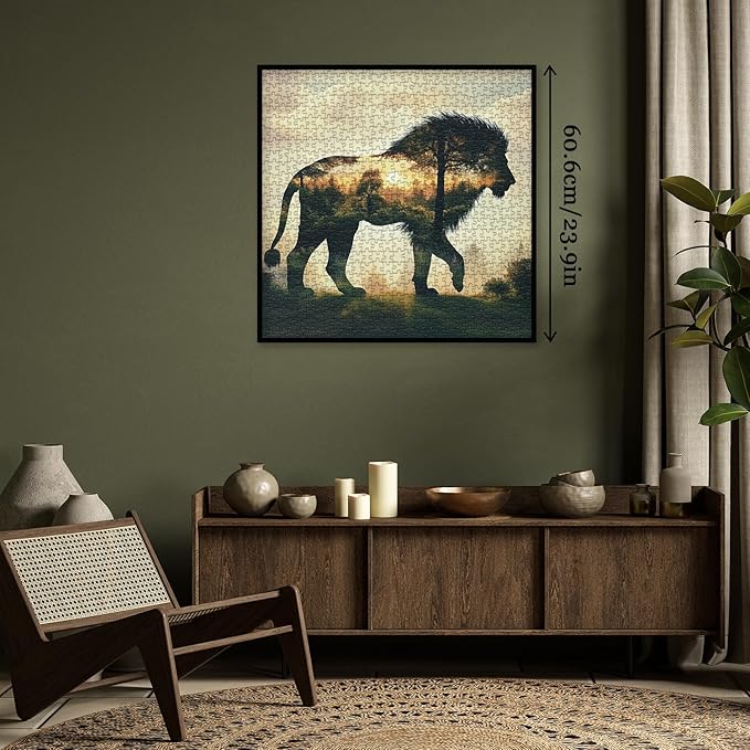 Fantasy Lion Animal Puzzles for Adults 1000 Pieces, Beautiful Forest Landscape Nature Jigsaw Puzzles, Challenging Art Puzzle
