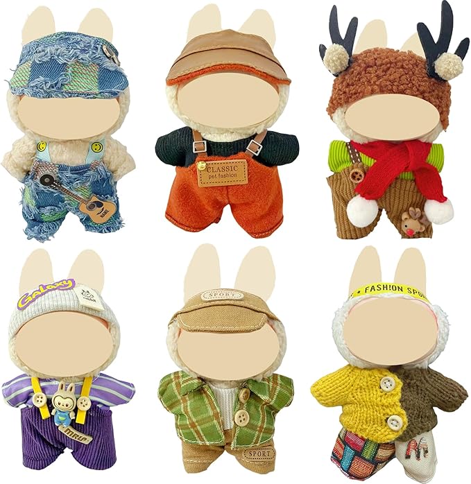 Ezcora 6 Sets Doll Clothes for 17cm Dolls, Fashion Outfit Collection with Hats & Accessories for 6.7 Inch Mini Doll, (No Dolls) (Cozy Indie Style)