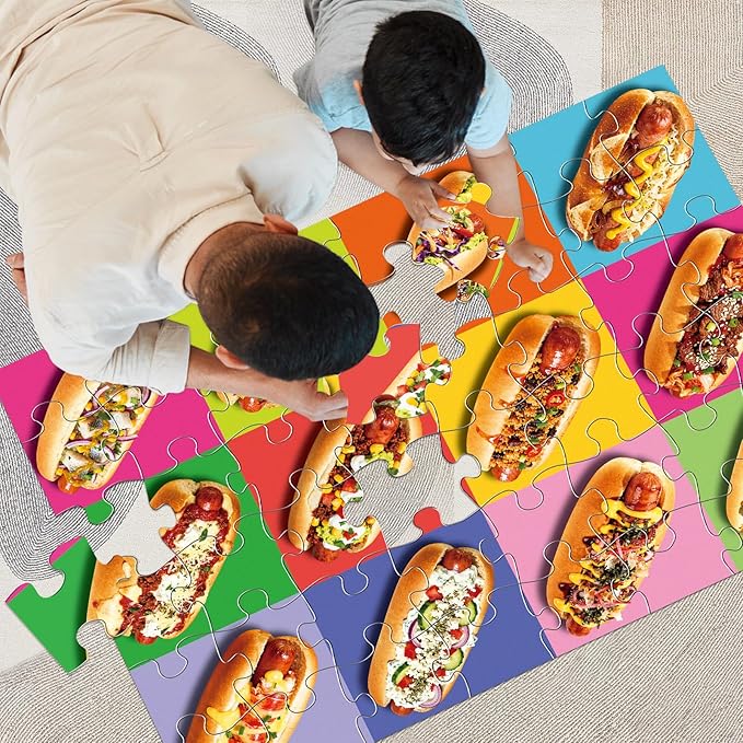 Jumbo Floor Puzzle for Kids,48 Hot Dog Pizza Jigsaw Puzzles,Learning Educational Foods Toys for Toddlers Ages 3-5,Colorful Design Children Gift for Boy Girl Ages 4-8