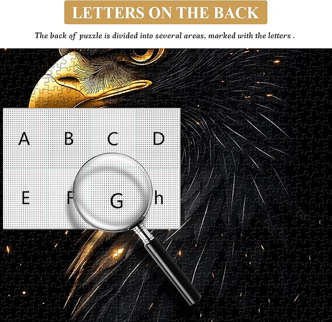 Black Flame Eagle Jigsaw Puzzle 1000 Pieces for Adults, Majestic Bald Eagle Bird Puzzles with Gold Beak and Dark Feathers, Wildlife Animal Jigsaw Puzzle, Unique Challenging Impossible Hard Puzzle