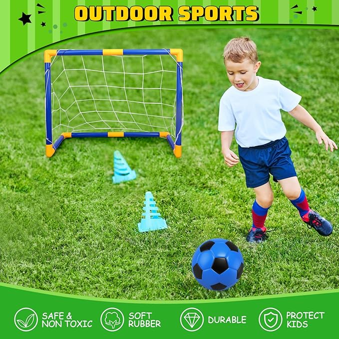 Soccer Goal Set with 3 Ball Pump for Toddler Kid, Portable Goals Training Equipment for Garden Indoor Outdoor Backyard, Birthday Gift for Boy Girl Sports Toy Family Game 23" W×18" H×12" D
