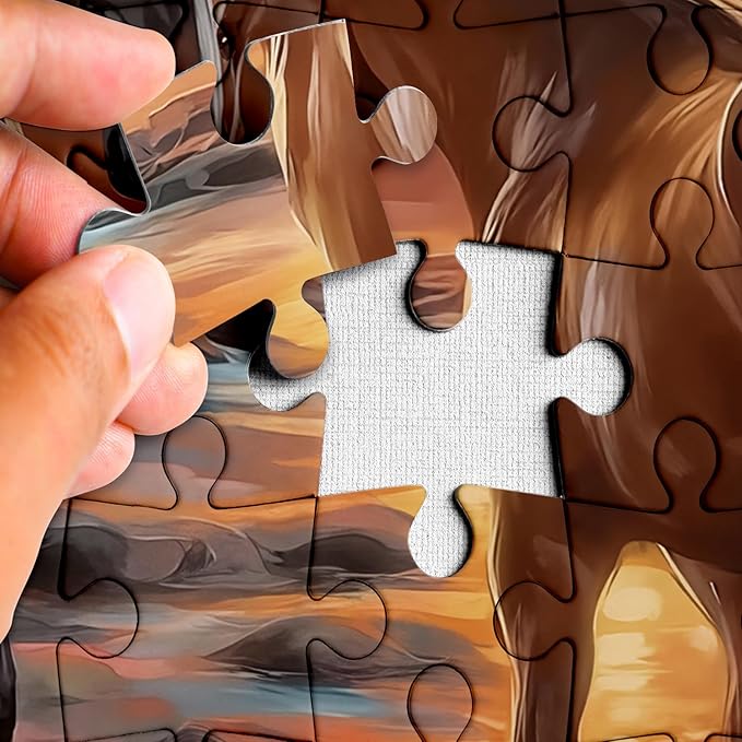 Art Sunset Horse Puzzles for Adults 1000 Pieces, Aesthetic Colorful Animal Landscape Jigsaw Puzzles, Hard Challenging Forest River Mustang Painting Puzzle
