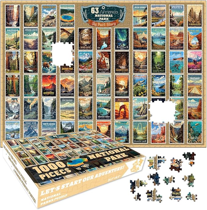 SHOXREM 1000 Piece Vintage Travel Jigsaw Puzzle, US National Parks Puzzle for Adults