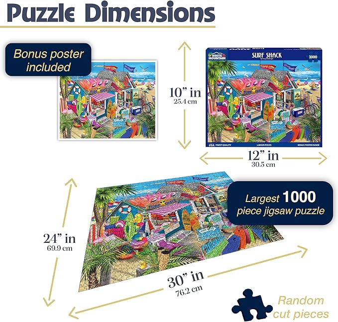 White Mountain 1000 Piece Jigsaw Puzzle Summer Beach Shop Puzzles with Large Pieces Gift for Adults and Family 24"x30" - Surf Shack
