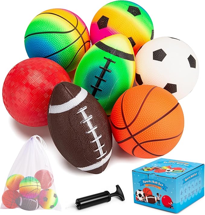 Soft Balls for Toddlers Kids 1-3 3-5, Easy to Grip 5" Small Balls 7 Pack, Mini Football Soccer Basketball Playgroundball - First Birthday Gift Easter Basket Stuffers for Babies Boys Girls