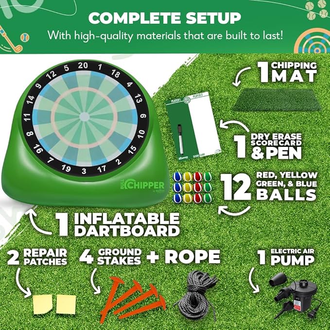 Swooc Games® - Bull Chipper™ | Giant Golf Darts with 10+ Golf Games | Backyard Game with Air Pump | Yard Game for Adults | Giant Outdoor Fun for Adults and Family | Outside Activity - Golf Chipper