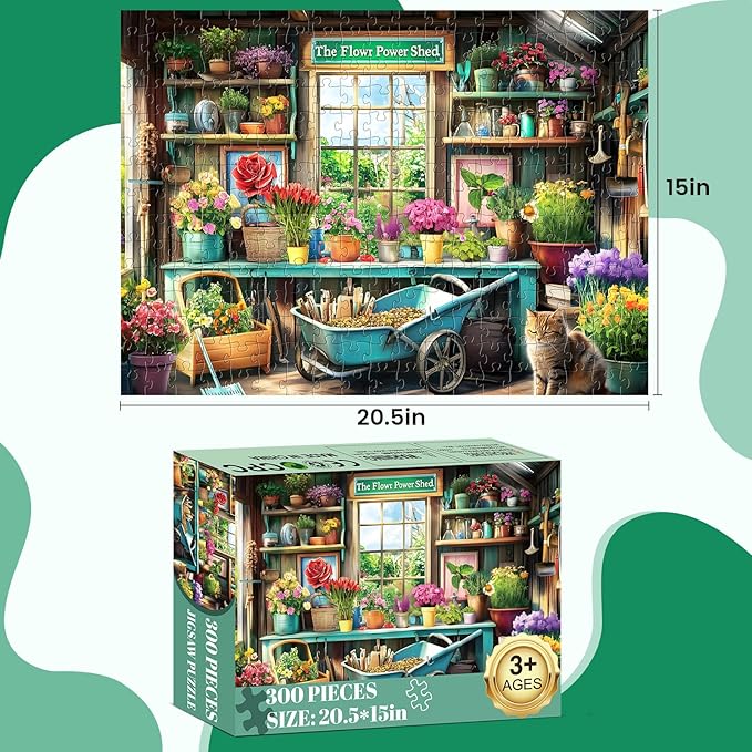 300 Piece Puzzles for Adults, Plant Puzzles 300 Pieces for Adults Kids Seniors Cat Jigsaw Puzzle Games Premium Cardboard Jigsaw Puzzles Family Activity Night Gift Toy 20.5x15in