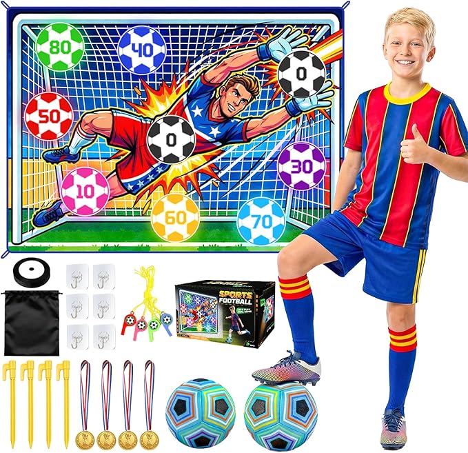Upgraded Toy Soccer Game Set for Kids, Indoor Outdoor Backyard Toss Soccer Goal Game with 2 Balls, 1 Flannel Target, Soccer Toys for Boys and Girls 3-5 6-8 8-12 Years Old Kids Birthday