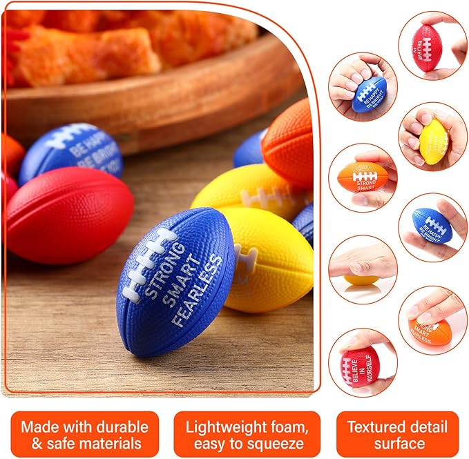 Realspring 72 Packs Mini Football Sports Stress Ball 2.17" Inspiration Foam Footballs Stress Relief Balls with Motivational Quotes for Football Themed Party Favors Anxiety Relief Relaxation