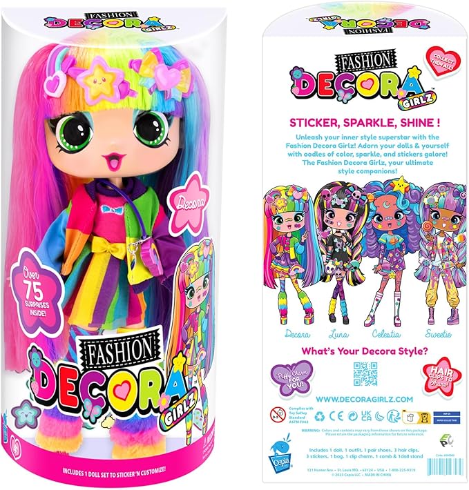 Decora Fashion Girlz 11” Doll – Rainbow Hair, Stickers & Endless Style Fun for Creative Play