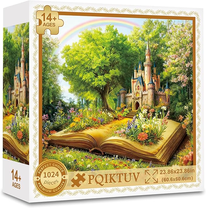 Puzzles for Adults 1024 Pieces Fairy Tale Castle Magic Book Jigsaw Puzzles with HD Poster，Storage Bag， Impossible Jigsaw Puzzles for Family Funny Gift（23.86 x 23.86 in）
