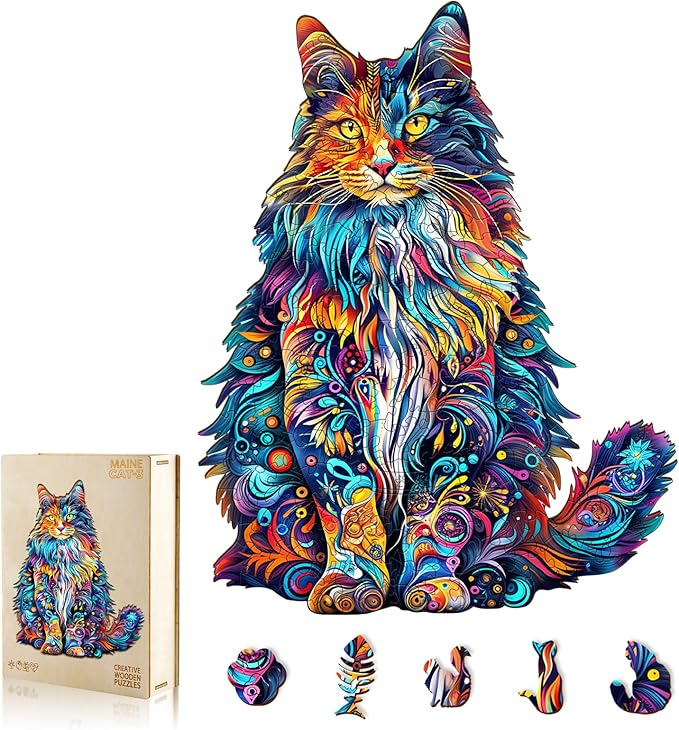 Wooden Puzzles for Adults, Cat Puzzles, Wooden Jigsaw Puzzles for Adults, 80 Pieces Wood Puzzles Adult, Unique Animal Shape Wood Puzzle, Creative Puzzle Gifts for Women Family Game(8.4 * 6.6in)