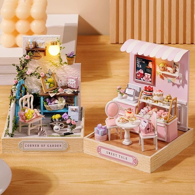 TuKIIE DIY Miniature Dollhouse Kit with Furniture, 1:24 Scale Creative Room Mini Wooden Doll House Plus Dust Proof for Kids Teens Adults(Corner of Garden)