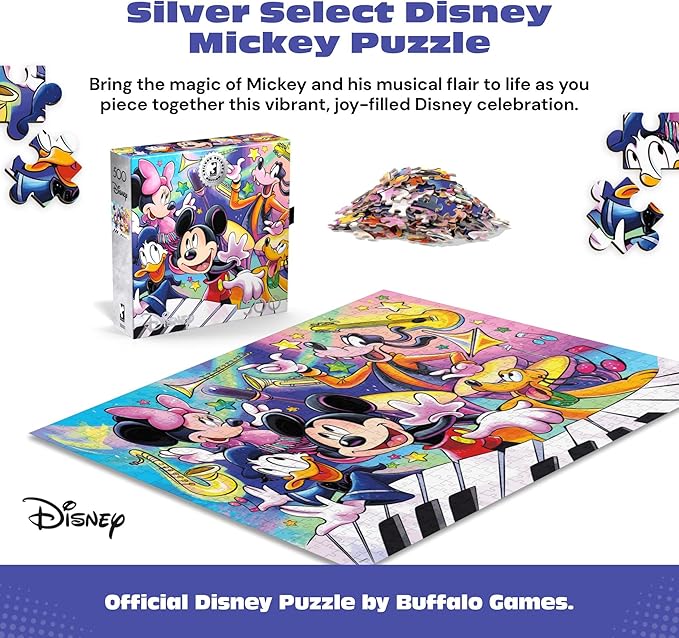 Buffalo Games Silver Select Mickey’s Music Jigsaw Puzzle, 500 Piece Puzzle for Adults, Mickey Mouse Disney Art, Premium Giftable Box