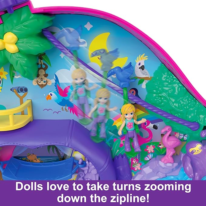 Polly Pocket Playset & Travel Toy with 2 Micro Dolls & 12 Accessories, Animal Toy, Sloth 2-in-1 Purse Compact