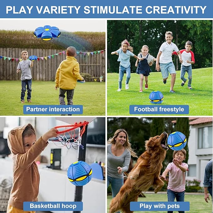 Magic Bouncing Ball 6-Light Dual Form – Pop up, Meta Ball Metaball Transforming Design – Flying Saucer Bouncy – Interactive Bouncing Balls for Parent-Child Interaction – Gift Pack – Blue