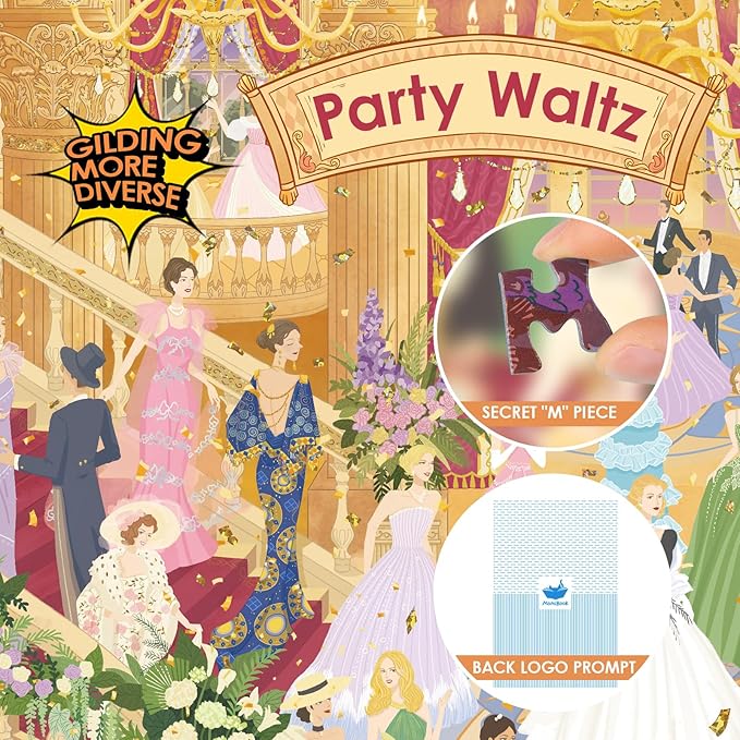 MOMIBOOK 1000 Piece Puzzle for Adults Jigsaw Puzzles of Party Waltz, Gilding Dancing Together Painting Image Challenging Hard Impossible Puzzle Unique Party Christmas Birthday Gifts