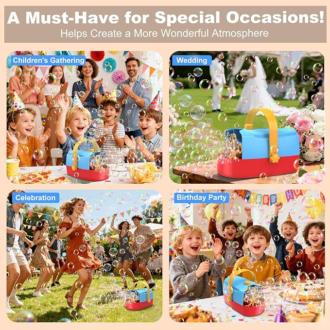 Bubble Machine Durable Automatic Bubble Blower, 18000+ Big Bubbles Per Minute Bubbles for Kids Toddlers Bubble Maker Operated by Plugin or Batteries Bubble Toys for Indoor Outdoor Birthday Party